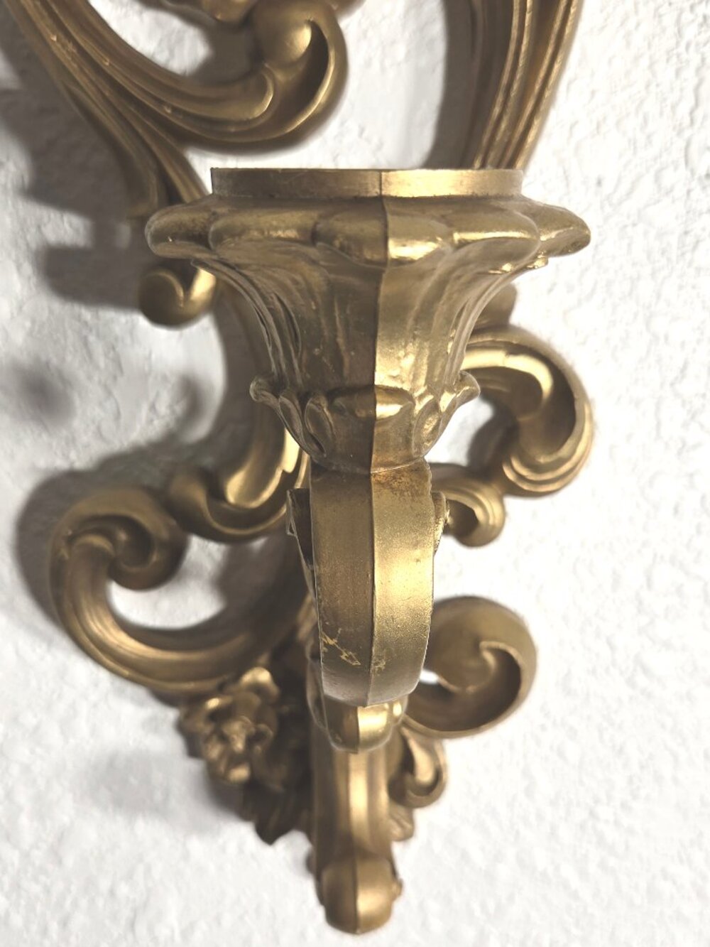 Vintage Gold Hollywood Regency Candle Sconces - 1971 Homco Resin Wall Decor - Picture 6 of 9